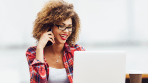 Woman on phone smiling